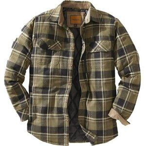 Men's Plaid Shirt Jacket -Long Sleeved Quilt Lined Brushed Flannel Rugged Shirt